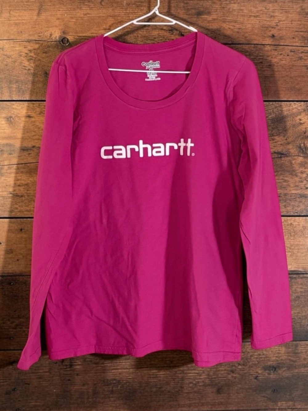 Carhartt Women's Bright Pink Logo Long Sleeve Tee Top
